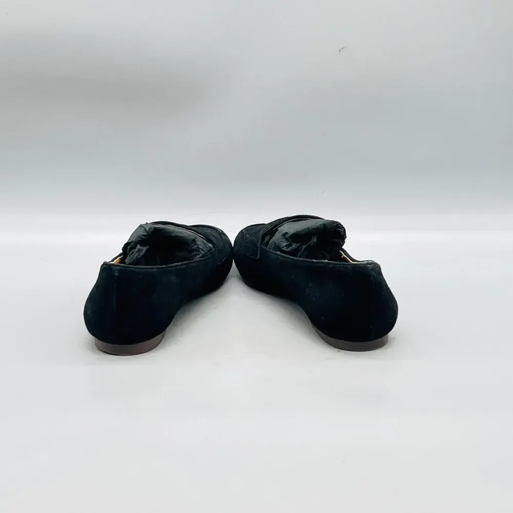 J Crew Shoes Womens 5.5 Black Suede Penny Loafer Flats Almond Toe Slip On Casual